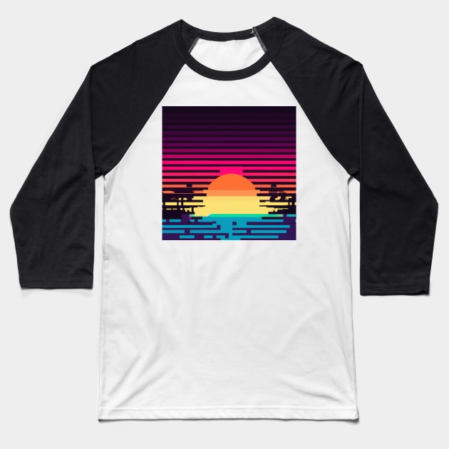 Pixelated sunset Baseball T-Shirt by SJG-digital